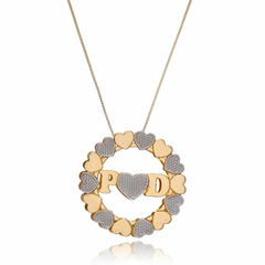 MANDALA INICIAIS CORAÇÕES COM DETALHES PARA RÓDIO - MD 43 BANHADO OURO 18K