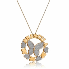 MANDALA COM NOME PERSONALIZADO E BORBOLETA - MD 52 BANHADO OURO 18K