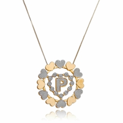 MANDALA COM CORAÇÃO INTERNO E INICIAL - MD 53 BANHADO OURO 18K