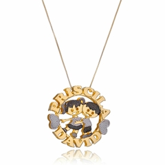 MANDALA COM NOME PERSONALIZADO E BONECOS - MD 57 BANHADO OURO 18K