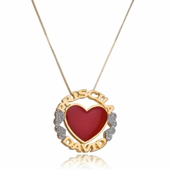 MANDALA COM NOMES PERSONALIZADO E CORAÇÃO RESINADO - MD 74 BANHADO OURO 18K