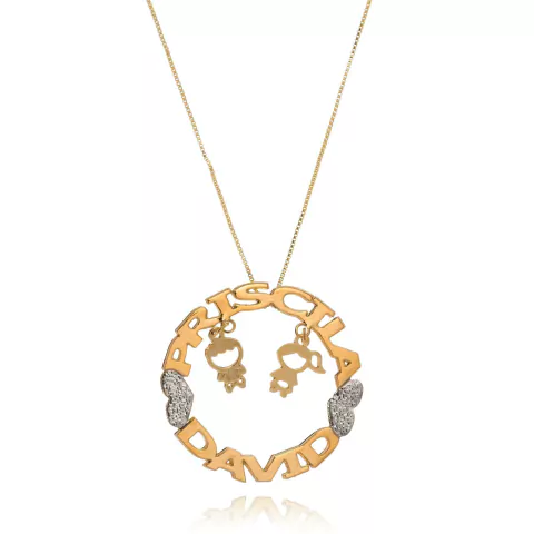 MANDALA COM NOMES PERSONALIZADO E BONECOS PENDURADOS - MD 75 BANHADO OURO 18K