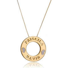 MANDALA REDONDA COM NOMES PERSONALIZADOS E CORAÇÃO EM RÓDIO - MD 85 BANHADO OURO 18K