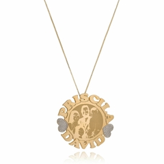 MANDALA SIMPLES COM NOME PERSONALIZADO E FOTOGRAVAÇÃO - MD 96 DUPLA OURO 18K