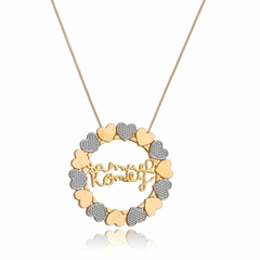 MANDALA COM CORAÇÕES E ESCRITA DE CRIANÇA - MD 97 BANHADO OURO 18K