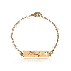 PULSEIRA INFANTIL COM NOME PERSONALIZADO E CORAÇÃO - PL 02 BANHADO OURO 18K