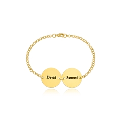PULSEIRA COM DUAS MEDALHAS COM NOME PERSONALIZADO - PL 156 BANHADO OURO 18K