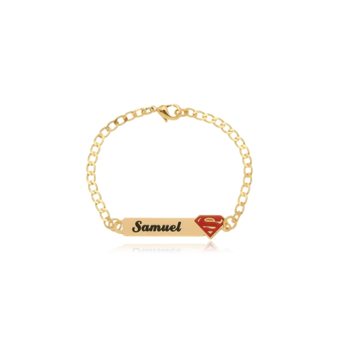 PULSEIRA COM NOME PERSONALIZADO E HEROI MODELO 6 - PL 175 BANHADO OURO 18K