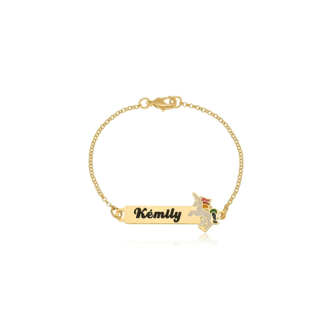 PULSEIRA COM NOME PERSONALIZADO E UNICORNIO - PL 180 BANHADO OURO 18K