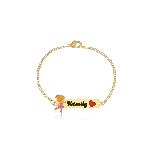 PULSEIRA BAILARINA COM NOME PERSONALIZADO E CORAÇÃO - PL 185 BANHADO OURO 18K