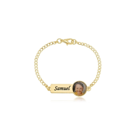 PULSEIRA COM NOME PERSONALIZADO E FOTOCOLORIDA - PL 204 BANHADO OURO 18K