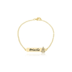 PULSEIRA COM NOME PERSONALIZADO E NOSSA SENHORA - PL 214 BANHADO OURO 18K