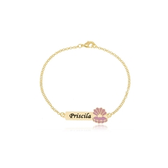 PULSEIRA COM NOME PERSONALIZADO E OSTRA COM PEROLA - PL 217 BANHADO OURO 18K
