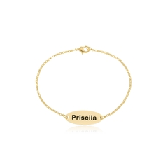 PULSEIRA OVAL GRANDE COM NOME PERSONALIZADO - PL 226 BANHADO OURO 18K
