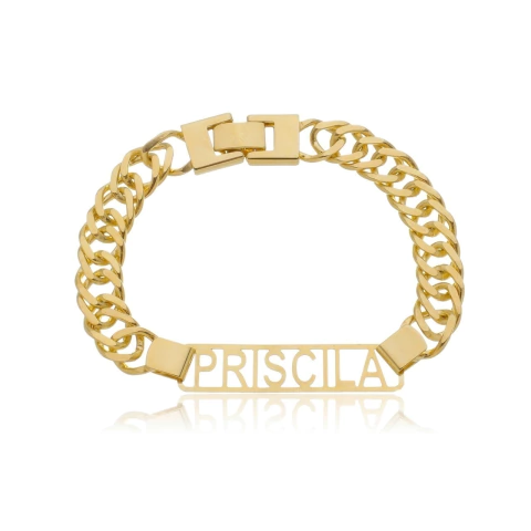 PULSEIRA COM NOME PERSONALIZADO VAZADO EM CORRENTE - PL 234 BANHADO OURO 18K