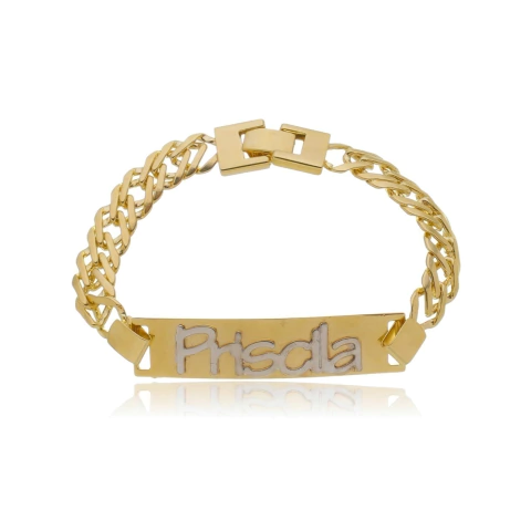 PULSEIRA COM NOME PERSONALIZADO SOLDADO EM PLACA E CORRENTE - PL 235 BANHADO OURO 18K