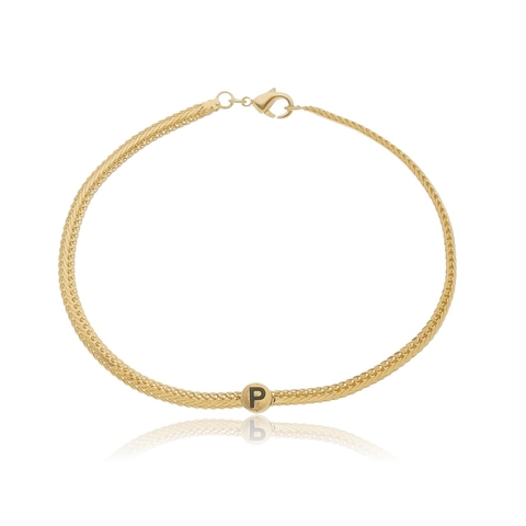 PULSEIRA COM INICIAL PERSONALIZADA EM CORRENTE CORDA - PL 238 BANHADO OURO 18K