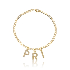 PULSEIRA COM INICIALS EM ZIRCONIA PENDURADA - PL 242 BANHADO OURO 18K