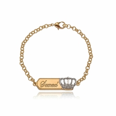 PULSEIRA COM NOME PERSONALIZADO E COROA EM RÓDIO - PL 58 BANHADO OURO 18K
