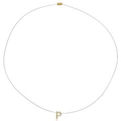 COLAR INICIAL DE ZIRCONIA NO FIO DE NYLON - BANHADO OURO 18K CL 566