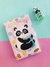 CADERNO  LUXO PANDA KAWAII COM FOLHAS DECORADAS - E FECHO DE IMÃ