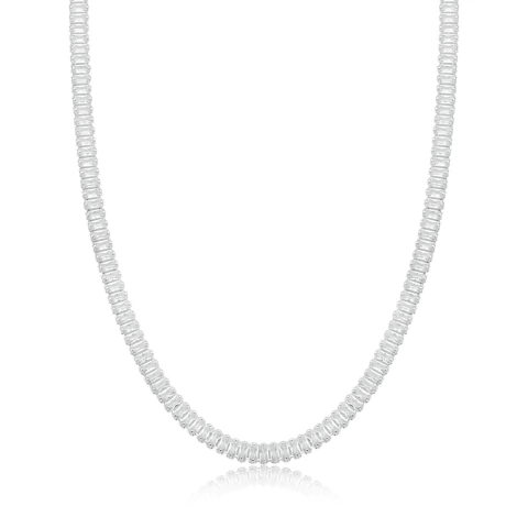 Choker Prata Leve Zircônia Riveira Baguete 6mm 37cm + Extensor