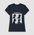 Camisa azul feminina com estampa de quatro personagens estilizados, incluindo gatos com o texto "GORIKATZ" e "LAZY DAYS".