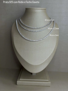 Riviera em Prata 925 com Ródio 3mm 45cm - Clarissa Pratas | Acessórios em prata 925