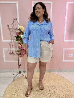 Shorts Linho com Elástico e Amarração na Cintura Plus Size