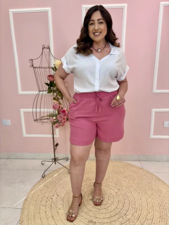 Shorts Linho com Elástico e Amarração na Cintura Plus Size - loja online