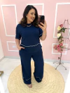 Conjunto Moletinho Blusa Mullet Pantalona com Detalhes laterais em Branco Plus Size - comprar online