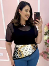 Blusa Tule Manga Curta com Elastano Plus Size - comprar online