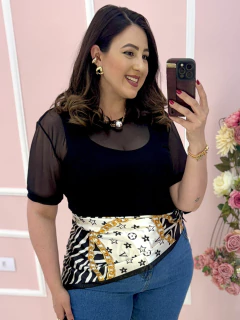 Blusa Tule Manga Curta com Elastano Plus Size - comprar online