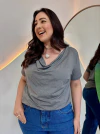 Blusa Carol Viscolycra Gola Boba Manga Curta Plus Size
