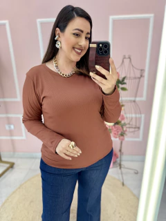 Blusa Plus Size Canelada Manga Longa Flanelada na internet