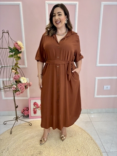 Chemise Luciana Plus Size Viscolinho Lastex na Manga Bolsos Laterais