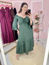 Vestido Amélia Plus Size Franzido no Decote Manga Curta Babados - comprar online