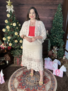 Kimono de Crochê Com Botão Plus Size na internet