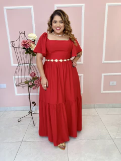 Vestido Joelma Crepe Marant Manga Sino Lastex Cintura Plus Size