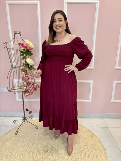 Imagem do Vestido Celina Ombro a Ombro Lastéx Manga Longa Plus Size
