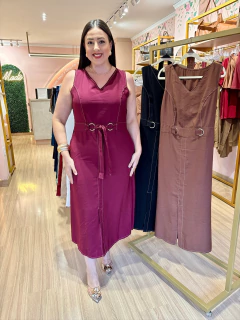 Vestido Adélia Crepe Marant Regata Faixa Cintura Pespontado Plus Size