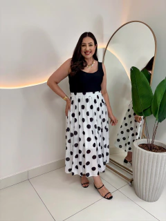 Saia Salete Midi Crepe com Forro Poá Plus Size - Madê Curves