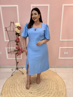 Vestido Clarice Gabardine com Recortes Manga Princesa Fenda Frontal Plus Size - loja online