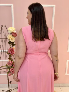 Imagem do Vestido Bruna Gabardine Regata Evasê Decote Princesa com Amarração na Cintura Plus Size