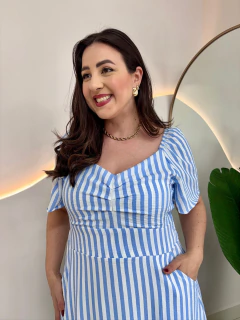 Vestido Amanda Crepe Duna Ombro a Ombro Decote Drapeado Listrado Plus Size na internet