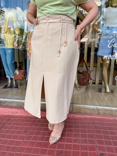 Saia Alana Crepe Marant Evasê Cinto Cordão Plus Size - comprar online
