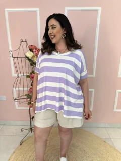 Blusa Ariela Viscolycra Ampla Manga Curta Listrada Plus Size - loja online