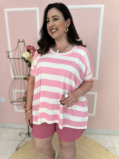 Blusa Ariela Viscolycra Ampla Manga Curta Listrada Plus Size na internet