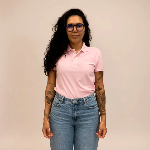 Camisa Polo Piquet Algodão Rosa