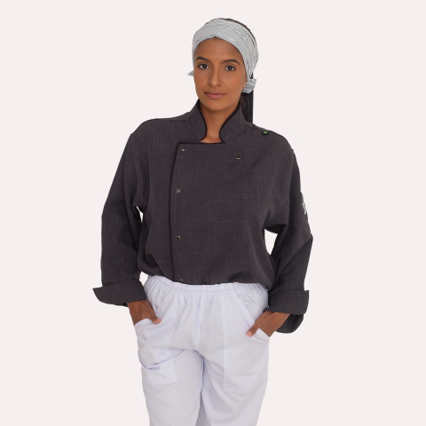 Dólmã Mescla Manga Longa com Botão de Pressão e Sutache Preto